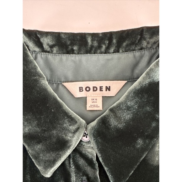 Boden Sienna Velvet Shirt Viscose Button Down Top US 8 Green Regal Holidays - Picture 9 of 14